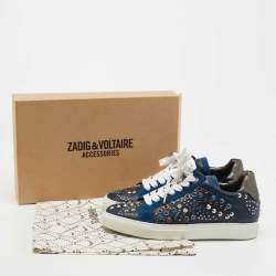 Pre Owned Zadig and Voltaire Multicolor Suede and Leather Embellished Low Top Sneakers Size 36