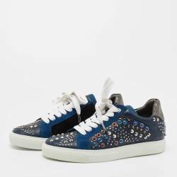 Pre Owned Zadig and Voltaire Multicolor Suede and Leather Embellished Low Top Sneakers Size 36