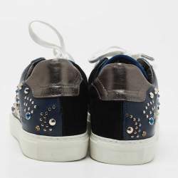 Pre Owned Zadig and Voltaire Multicolor Suede and Leather Embellished Low Top Sneakers Size 36