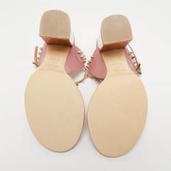 Pre Owned Zadig and Voltaire Metallic/Pink Braided Leather Ankle Strap Sandals Size 36