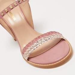 Pre Owned Zadig and Voltaire Metallic/Pink Braided Leather Ankle Strap Sandals Size 36