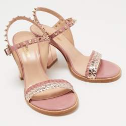 Pre Owned Zadig and Voltaire Metallic/Pink Braided Leather Ankle Strap Sandals Size 36