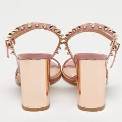 Pre Owned Zadig and Voltaire Metallic/Pink Braided Leather Ankle Strap Sandals Size 36