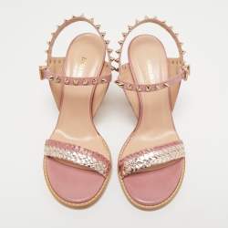 Pre Owned Zadig and Voltaire Metallic/Pink Braided Leather Ankle Strap Sandals Size 36