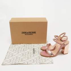 Pre Owned Zadig and Voltaire Metallic/Pink Braided Leather Ankle Strap Sandals Size 36