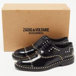 Pre Owned Zadig & Voltaire Black Leather Studded Youth Clous Oxfords Size 37