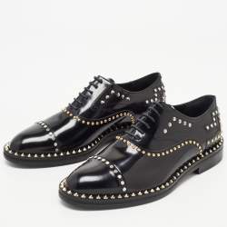 Pre Owned Zadig & Voltaire Black Leather Studded Youth Clous Oxfords Size 37