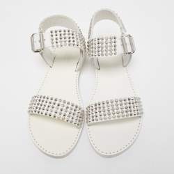 Pre Owned Zadig and Voltaire White Leather Ankle Strap Spiked  Sandals Size 36