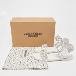 Pre Owned Zadig and Voltaire White Leather Ankle Strap Spiked  Sandals Size 36