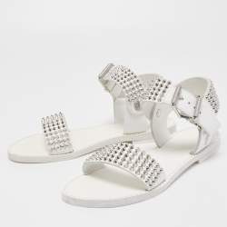 Pre Owned Zadig and Voltaire White Leather Ankle Strap Spiked  Sandals Size 36