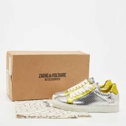 Zadig & Voltaire Silver/Gold Python Embossed Leather Low Top Sneakers Size 36