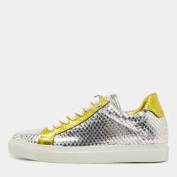 Zadig & Voltaire Silver/Gold Python Embossed Leather Low Top Sneakers Size 36