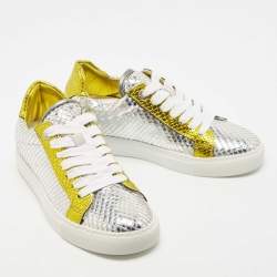 Zadig & Voltaire Silver/Gold Python Embossed Leather Low Top Sneakers Size 36