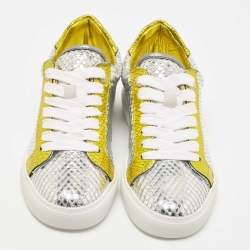 Zadig & Voltaire Silver/Gold Python Embossed Leather Low Top Sneakers Size 36