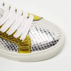 Zadig & Voltaire Silver/Gold Python Embossed Leather Low Top Sneakers Size 36