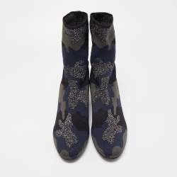 Zadig & Voltaire Multicolor Camouflage Print Knit Fabric Ankle Boots Size 40
