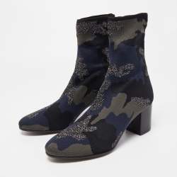 Zadig & Voltaire Multicolor Camouflage Print Knit Fabric Ankle Boots Size 40