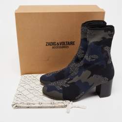 Zadig & Voltaire Multicolor Camouflage Print Knit Fabric Ankle Boots Size 40