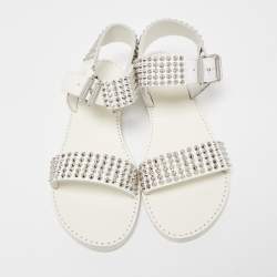 Zadig & Voltaire White Leather Ankle Strap Spiked Sandals Size 36