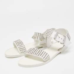 Zadig & Voltaire White Leather Ankle Strap Spiked Sandals Size 36