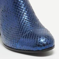 Zadiq & Voltaire Blue Python Embossed Leather Block Heel Ankle Booties Size 38
