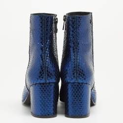 Zadiq & Voltaire Blue Python Embossed Leather Block Heel Ankle Booties Size 38