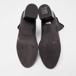 Pre Owned Zadig & Voltaire Blue/Black Camouflage Print Canvas Block Heel Ankle Length Booties Size 38