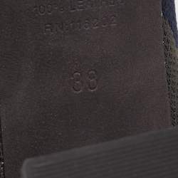 Pre Owned Zadig & Voltaire Blue/Black Camouflage Print Canvas Block Heel Ankle Length Booties Size 38