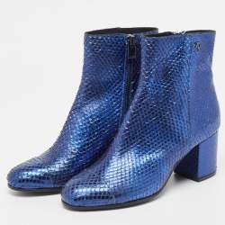 Zadiq & Voltaire Blue Python  Leather Block Heel Ankle Boots Size 37