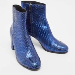Zadiq & Voltaire Blue Python  Leather Block Heel Ankle Boots Size 37