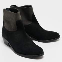 Zadig & Voltaire Black/Grey Suede Teddy Ankle Boots Size 37