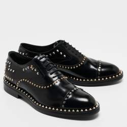 Pre Owned Zadig & Voltaire Black Leather Studded Youth Clous Oxfords Size 37