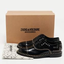 Pre Owned Zadig & Voltaire Black Leather Studded Youth Clous Oxfords Size 37
