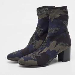 Zadig & Voltaire Blue/Black Camouflage Print Canvas Block Heel Ankle Boots Size 40