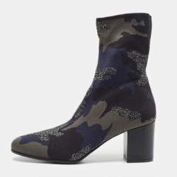 Zadig & Voltaire Blue/Black Camouflage Print Canvas Block Heel Ankle Boots Size 40
