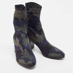 Zadig & Voltaire Blue/Black Camouflage Print Canvas Block Heel Ankle Boots Size 40