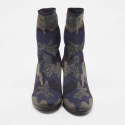 Zadig & Voltaire Blue/Black Camouflage Print Canvas Block Heel Ankle Boots Size 40