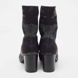 Zadig & Voltaire Blue/Black Camouflage Print Canvas Block Heel Ankle Boots Size 40