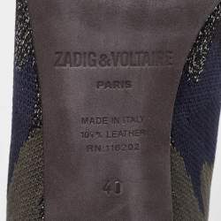 Zadig & Voltaire Blue/Black Camouflage Print Canvas Block Heel Ankle Boots Size 40