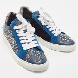 Zadig and Voltaire Tricolor Studded Leather and Suede Jungle Clous Sneakers Size 38