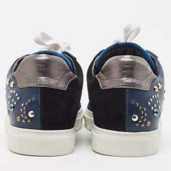 Zadig and Voltaire Tricolor Studded Leather and Suede Jungle Clous Sneakers Size 38