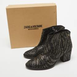 Zadig & Voltaire Black/Gold Glitter Block Heel Ankle Boots Size 40