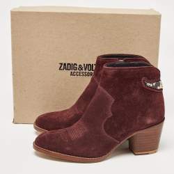 Zadiq & Voltaire Burgundy Suede Ankle Boots Size 36