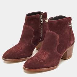 Zadiq & Voltaire Burgundy Suede Ankle Boots Size 36