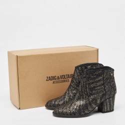 Zadig & Voltaire Black/Gold Glitter Molly Ankle Boots Size 36