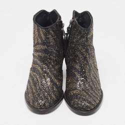 Zadig & Voltaire Black/Gold Glitter Molly Ankle Boots Size 36