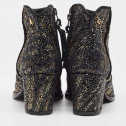 Zadig & Voltaire Black/Gold Glitter Molly Ankle Boots Size 36