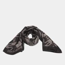 Pre Owned Zadig & Voltaire Monochrome Lettering Cotton Scarf