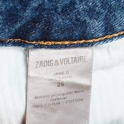 Pre Owned Zadig & Voltaire Blue Distressed Denim Wide Leg Jeans M