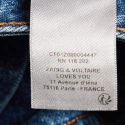 Pre Owned Zadig & Voltaire Blue Distressed Denim Wide Leg Jeans M